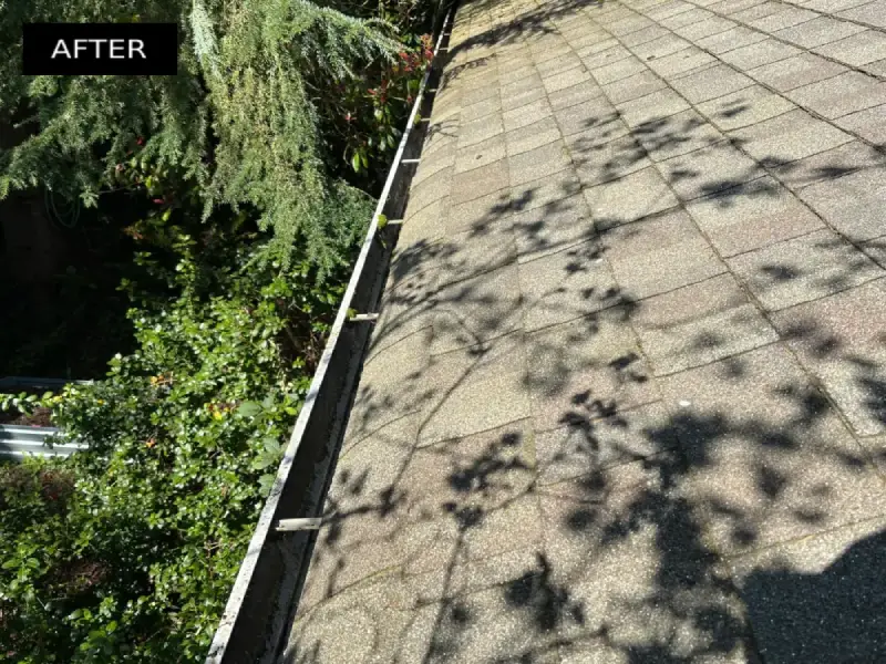 Clean roof gutter after gutter cleaning, showing clear channels free from leaves and debris for proper water drainage.
